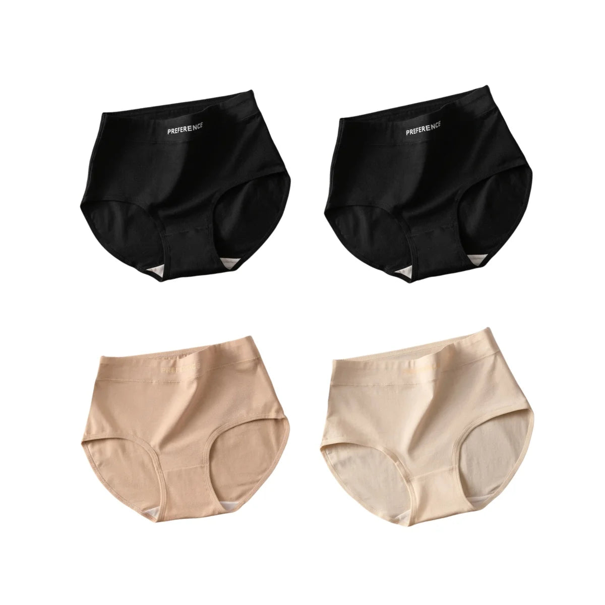 High Waist Cotton Briefs for Women - Breathable Comfort Pack (4 Pieces)