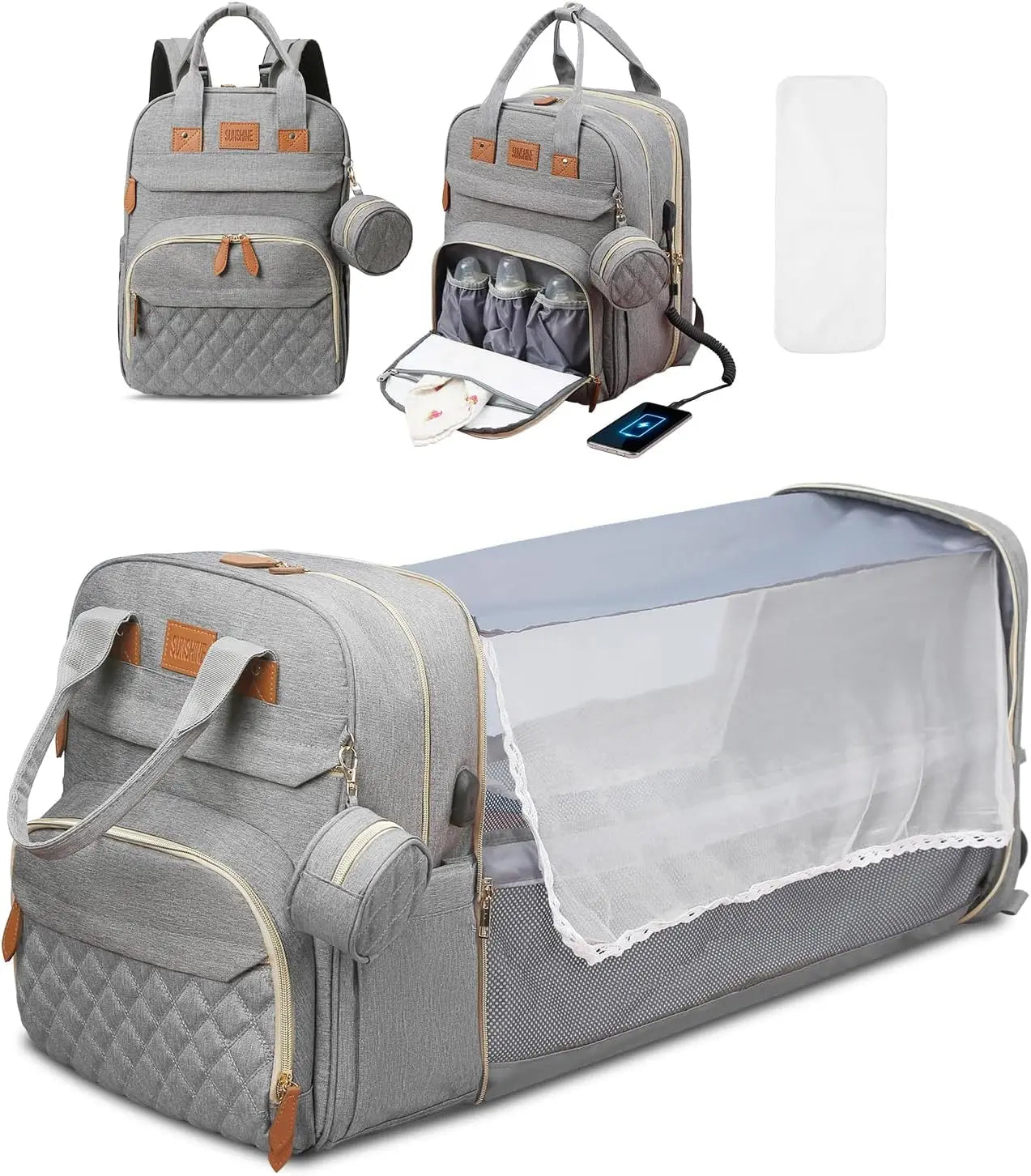 3-in-1 Diaper Bag Backpack with Foldable Bed