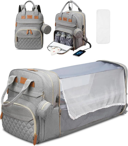 3-in-1 Diaper Bag Backpack with Foldable Bed