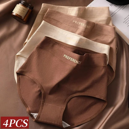 High Waist Cotton Briefs for Women - Breathable Comfort Pack (4 Pieces)