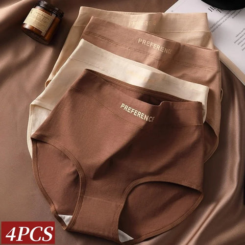 High Waist Cotton Briefs for Women - Breathable Comfort Pack (4 Pieces)