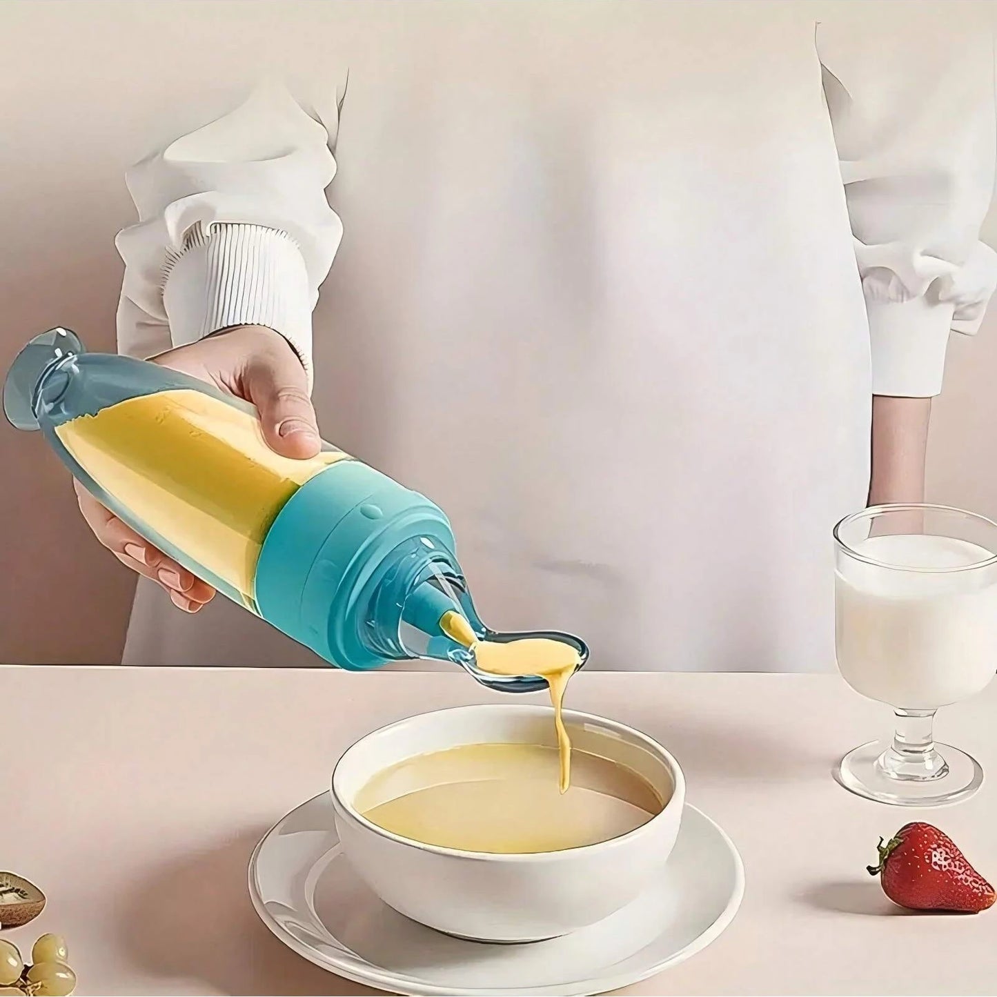 Silicone Squeeze Feeding Bottle with Spoon - 90ml Portable Baby Feeder