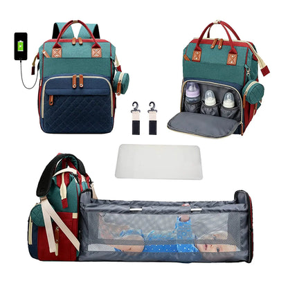 3-in-1 Diaper Bag Backpack with Foldable Bed