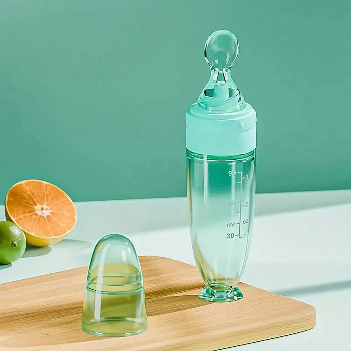 Silicone Squeeze Feeding Bottle with Spoon - 90ml Portable Baby Feeder