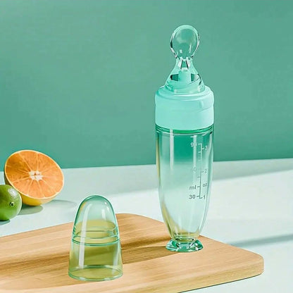 Silicone Squeeze Feeding Bottle with Spoon - 90ml Portable Baby Feeder