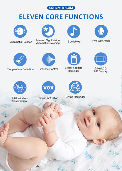 Premium 5" HD Video Baby Monitor with Temperature Sensor & Night Vision