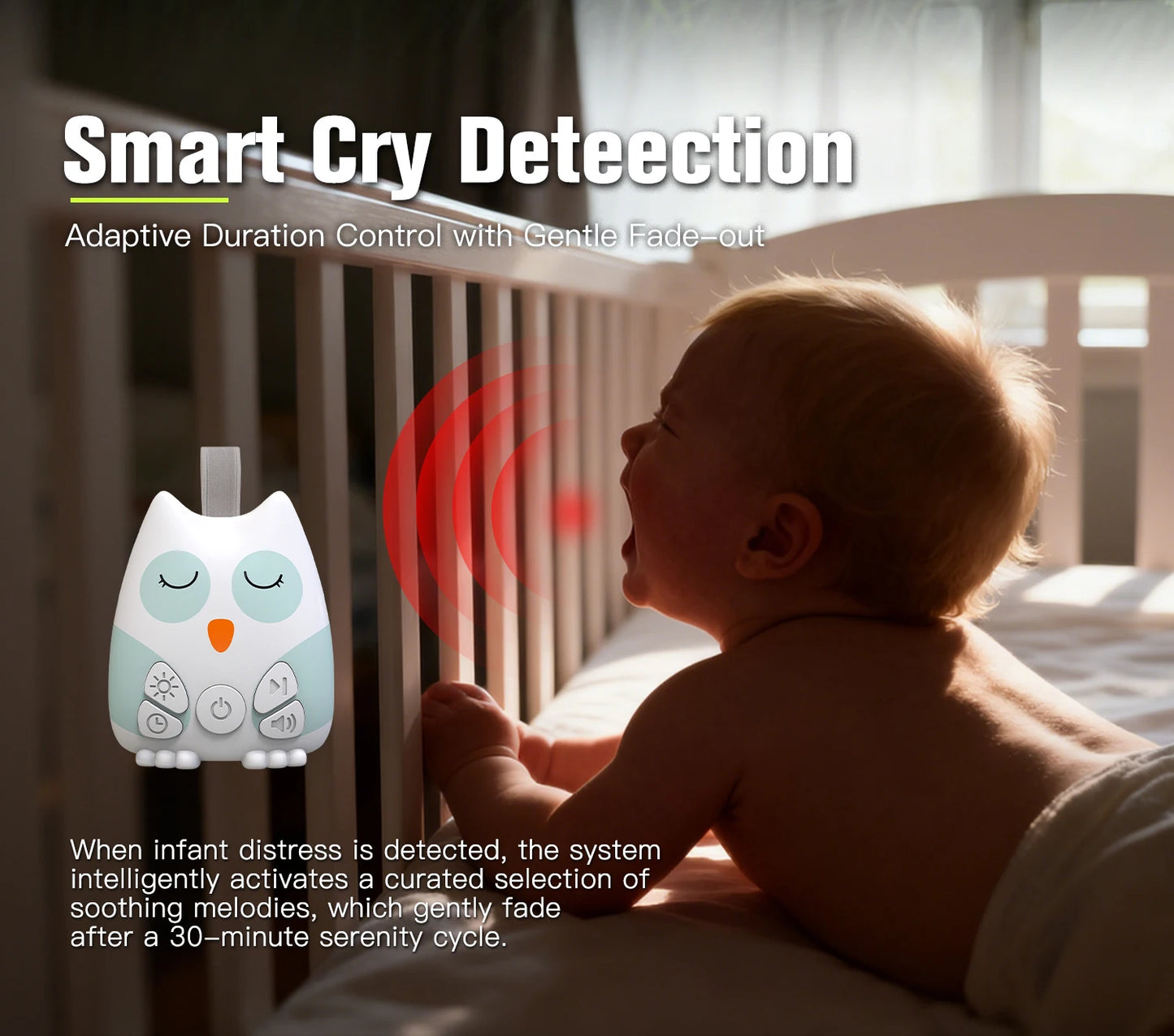 Portable White Noise Sound Machine with Cry Sensor & Night Light