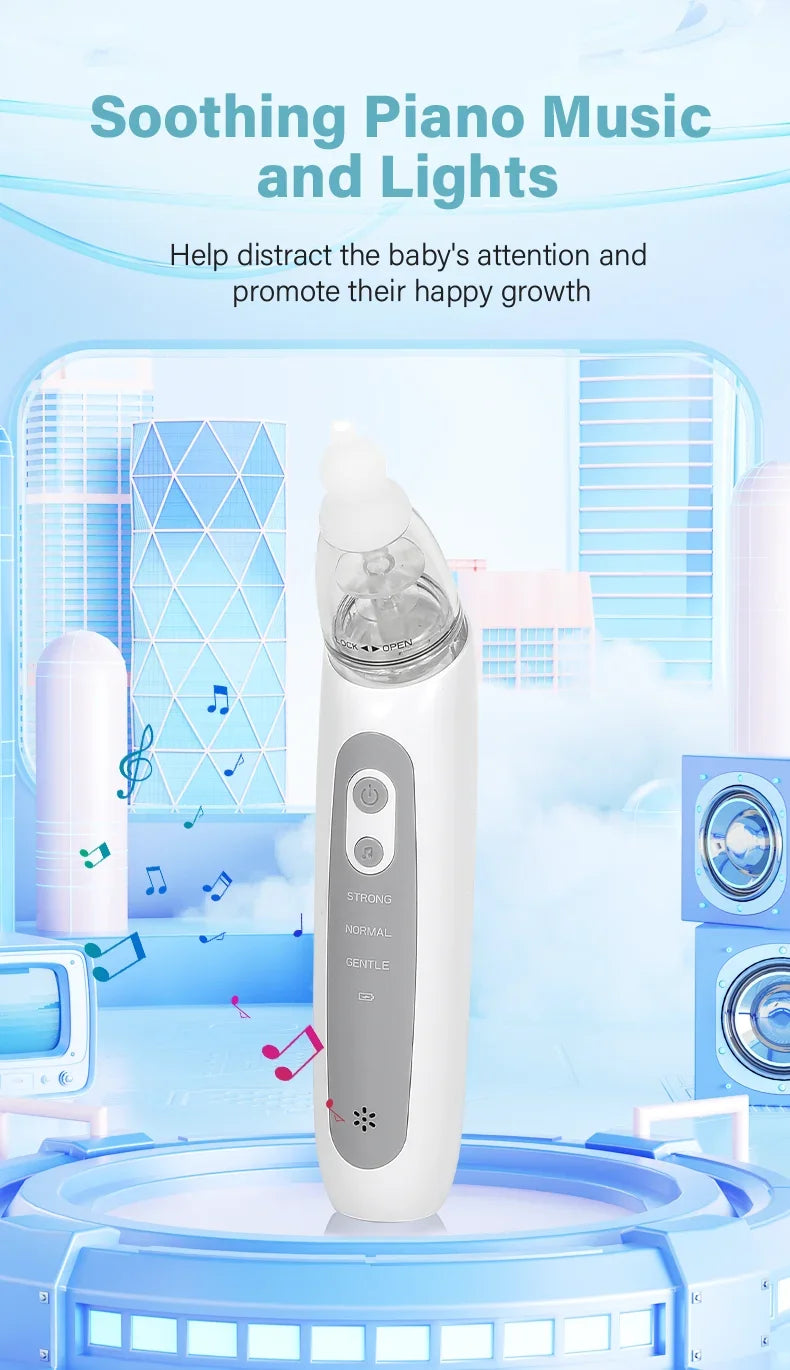 Electric Baby Nasal Aspirator - Automatic Nose Cleaner with Music & 3 Tips
