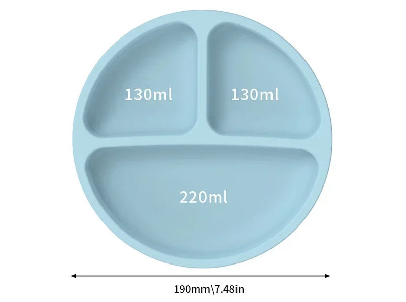 Silicone Suction Plate with Lid - Divided Baby Feeding Dish