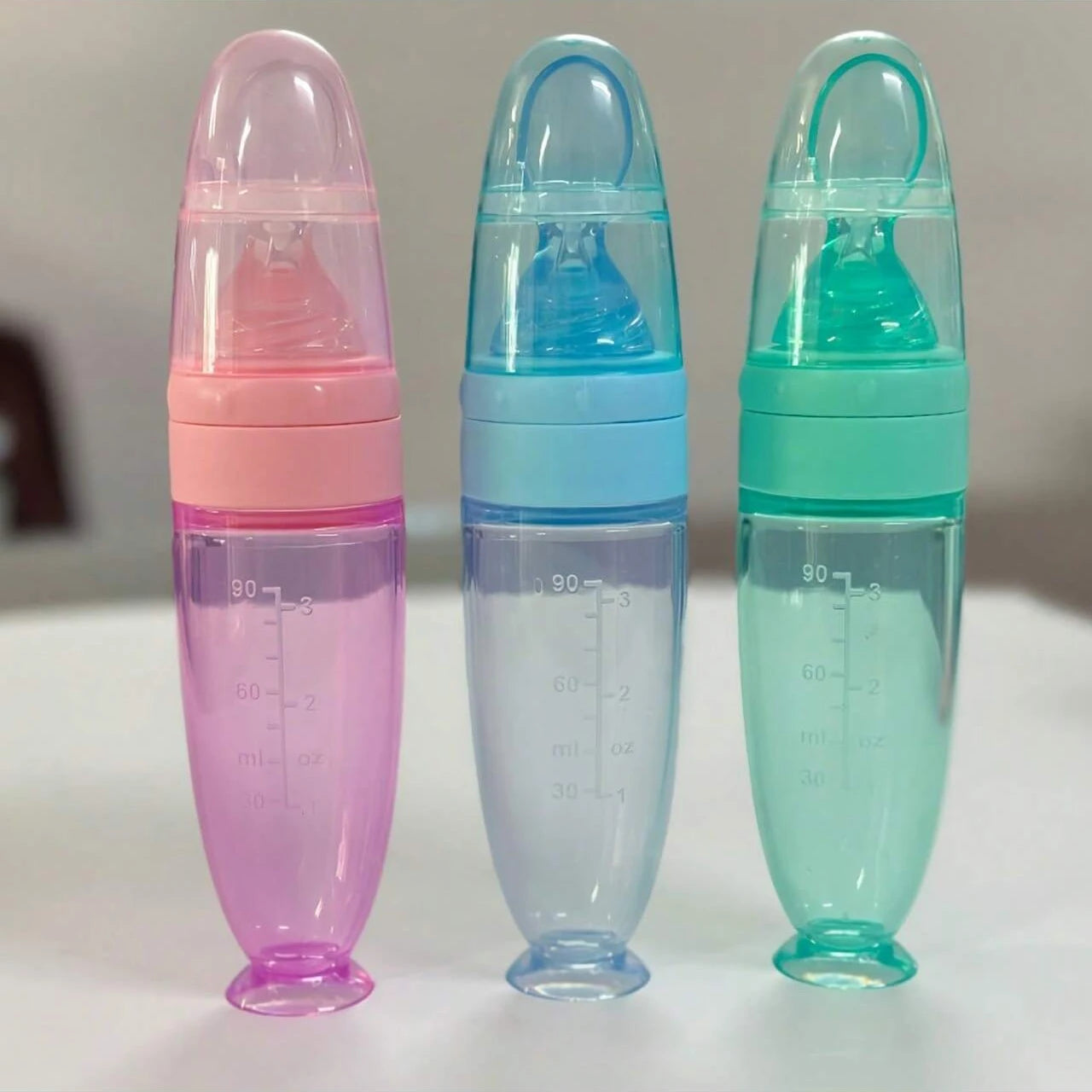 Silicone Squeeze Feeding Bottle with Spoon - 90ml Portable Baby Feeder
