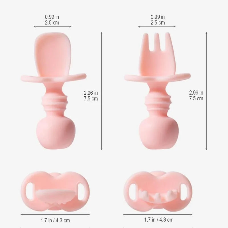 Silicone Baby Feeding Set - Suction Plate, Spoon, Fork & Bib