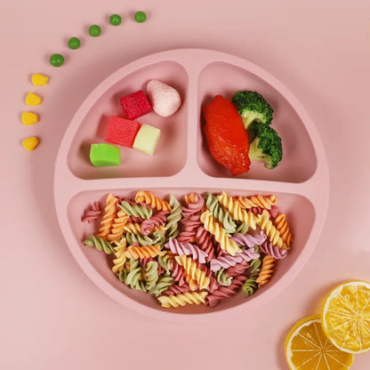 Silicone Suction Plate with Lid - Divided Baby Feeding Dish