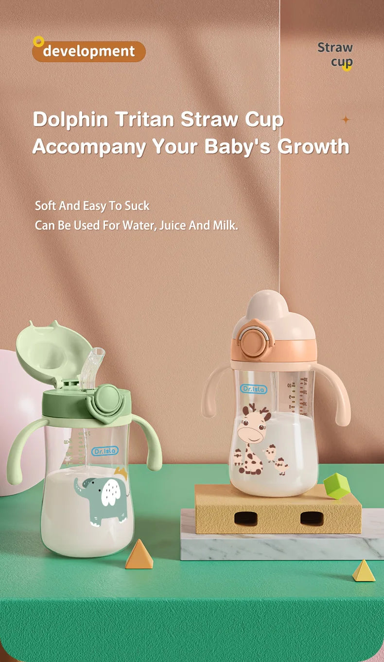 Baby Training Cup with Straw - 300ml BPA-Free Sippy Cup with Handles