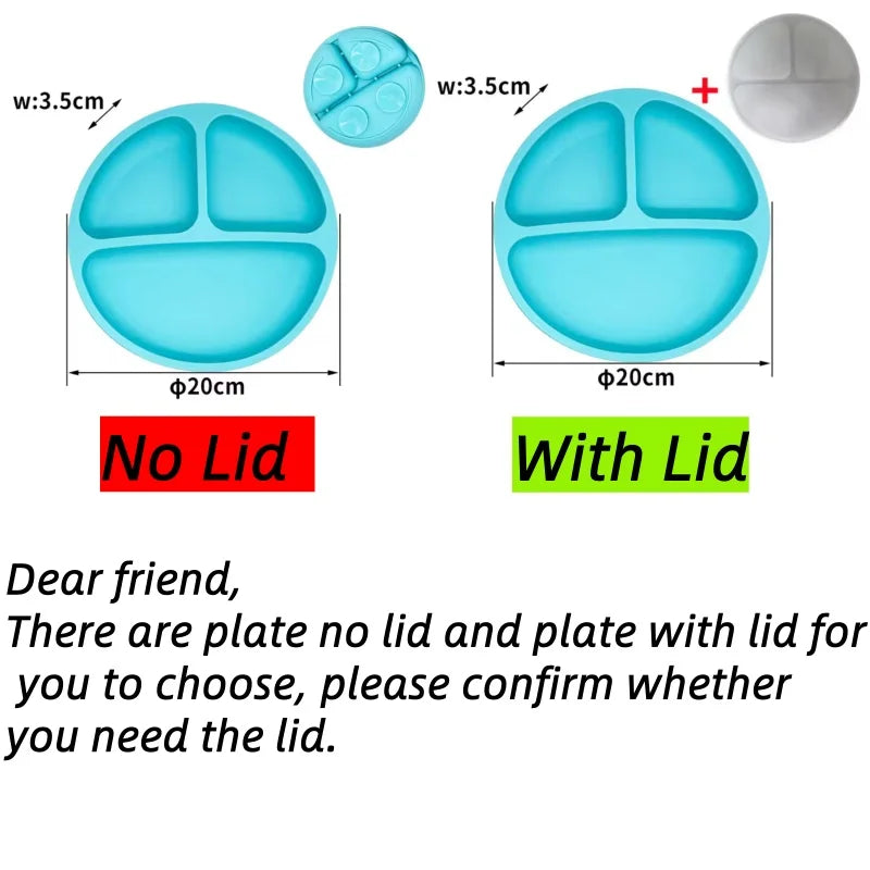 Silicone Suction Plate with Lid - Divided Baby Feeding Dish