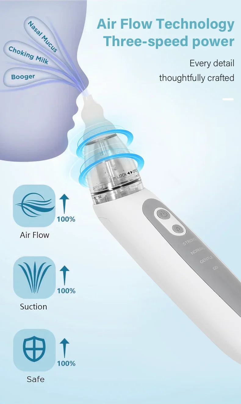 Electric Baby Nasal Aspirator - Automatic Nose Cleaner with Music & 3 Tips
