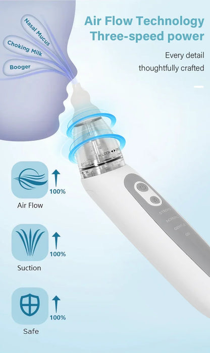 Electric Baby Nasal Aspirator - Automatic Nose Cleaner with Music & 3 Tips