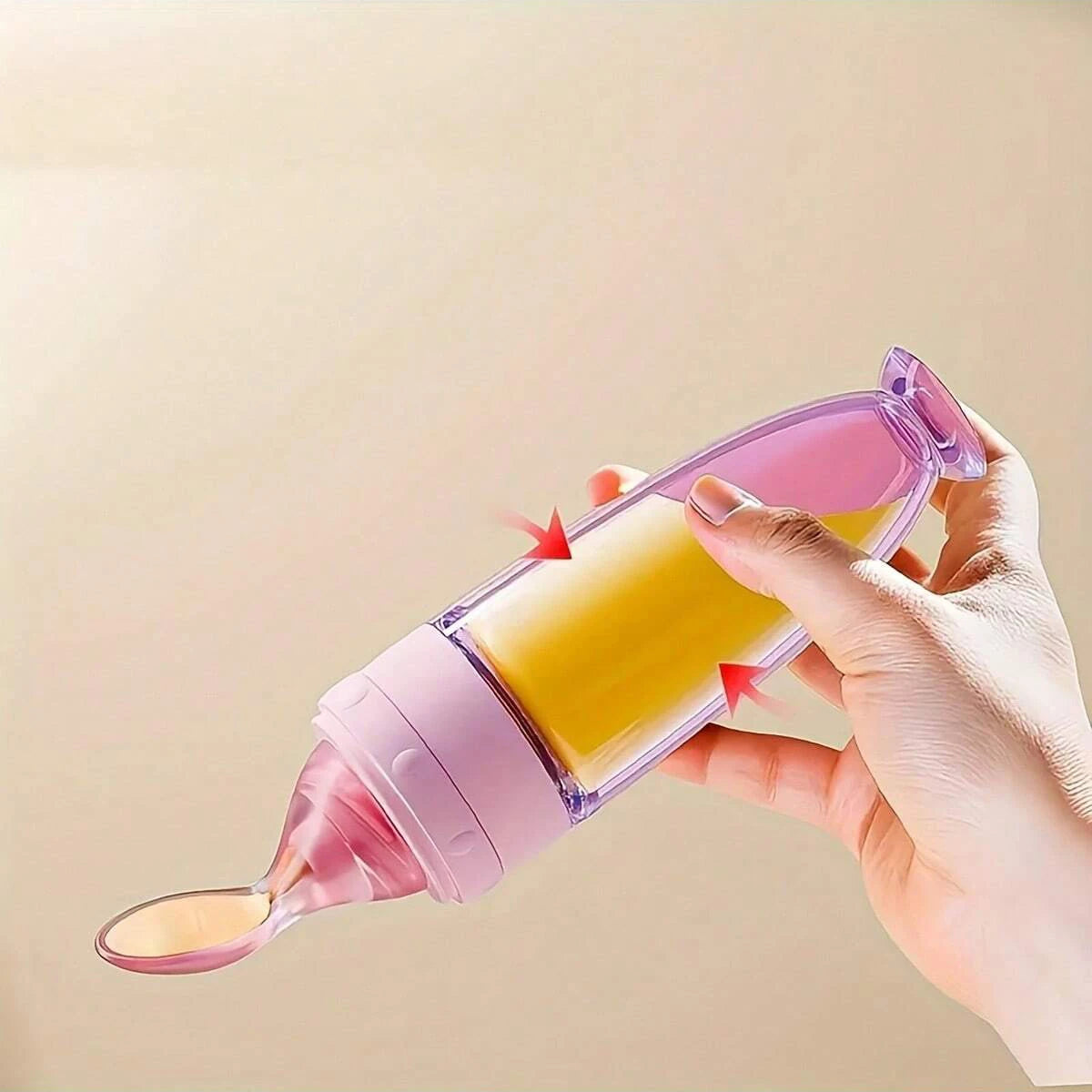 Silicone Squeeze Feeding Bottle with Spoon - 90ml Portable Baby Feeder