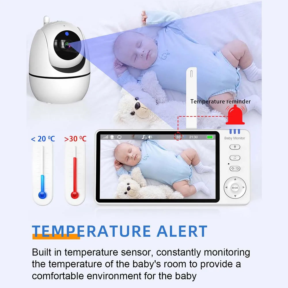 Premium 5" HD Video Baby Monitor with Temperature Sensor & Night Vision