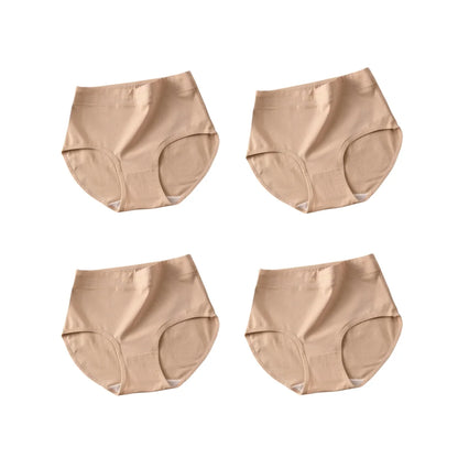 High Waist Cotton Briefs for Women - Breathable Comfort Pack (4 Pieces)