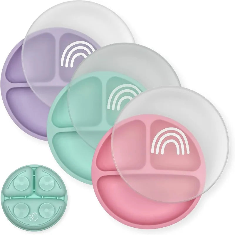 Silicone Suction Plate with Lid - Divided Baby Feeding Dish