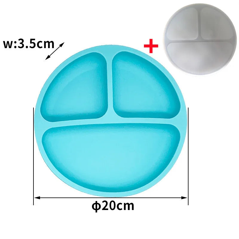 Silicone Suction Plate with Lid - Divided Baby Feeding Dish
