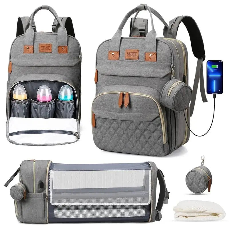 3-in-1 Diaper Bag Backpack with Foldable Bed