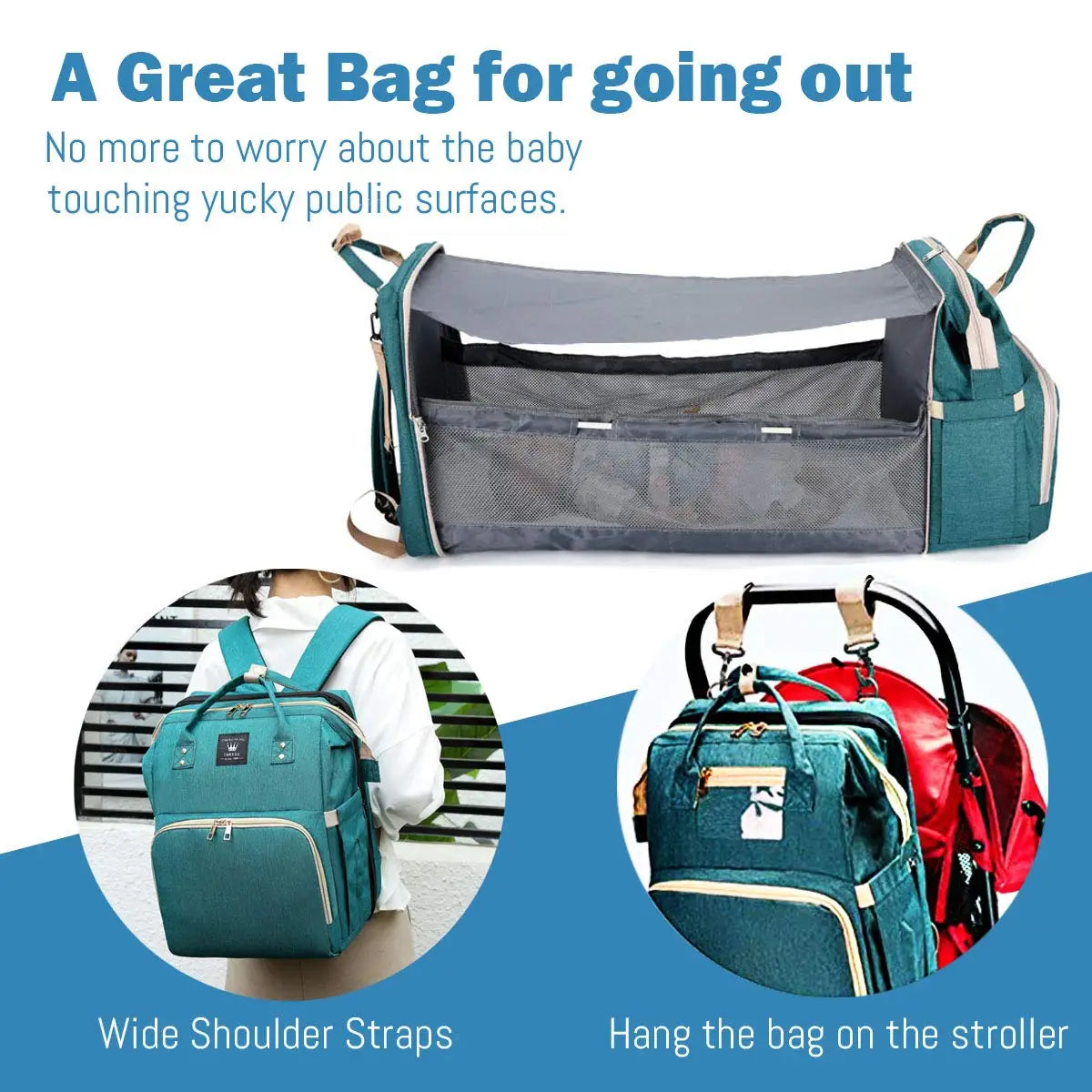 3-in-1 Diaper Bag Backpack with Foldable Bed
