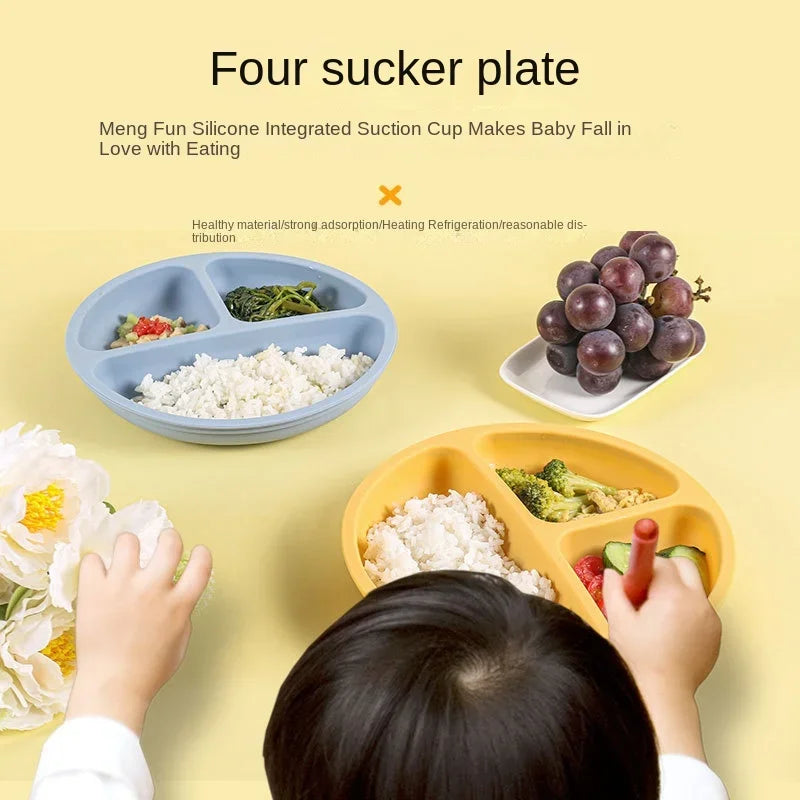 Silicone Baby Feeding Set - Suction Plate, Spoon, Fork & Bib