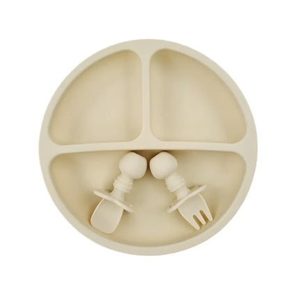 Silicone Baby Feeding Set - Suction Plate, Spoon, Fork & Bib
