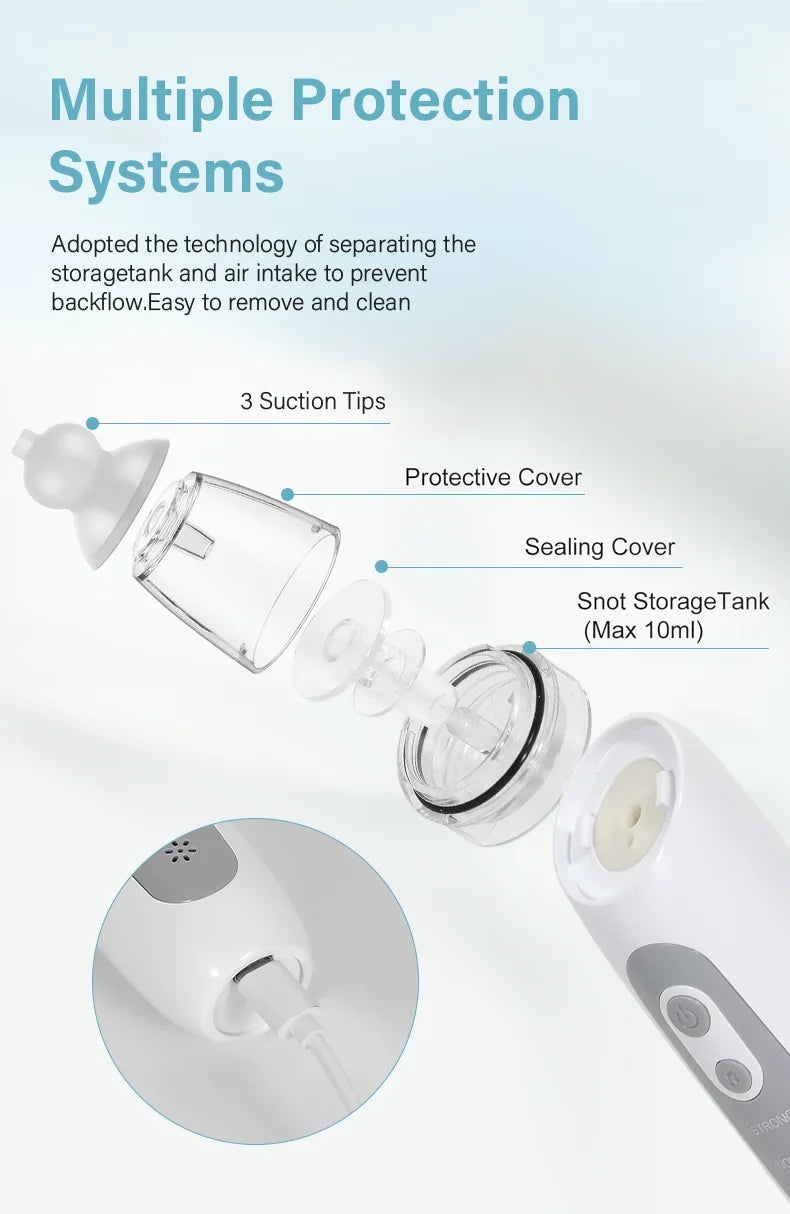 Electric Baby Nasal Aspirator - Automatic Nose Cleaner with Music & 3 Tips
