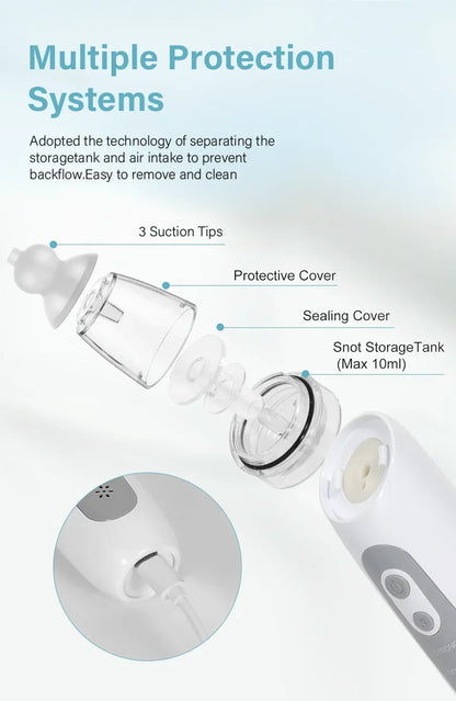 Electric Baby Nasal Aspirator - Automatic Nose Cleaner with Music & 3 Tips