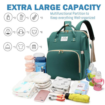 3-in-1 Diaper Bag Backpack with Foldable Bed