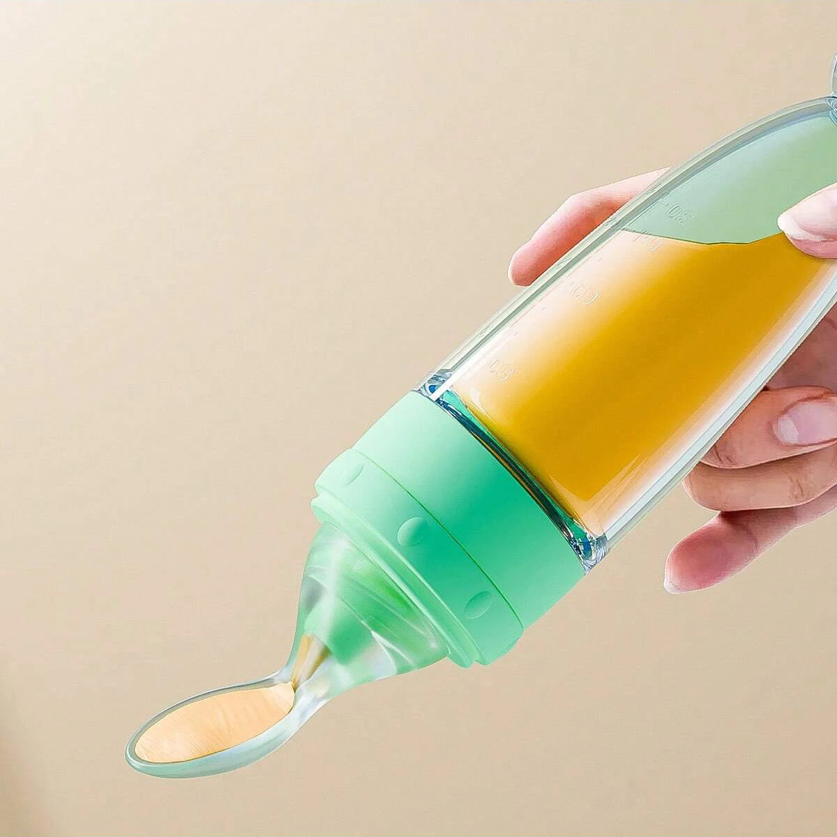 Silicone Squeeze Feeding Bottle with Spoon - 90ml Portable Baby Feeder