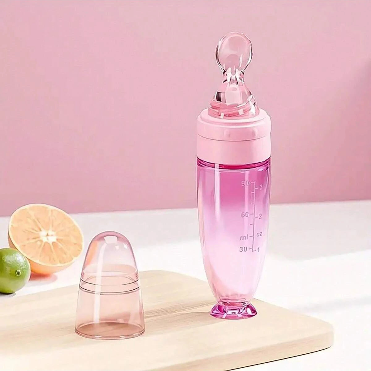 Silicone Squeeze Feeding Bottle with Spoon - 90ml Portable Baby Feeder