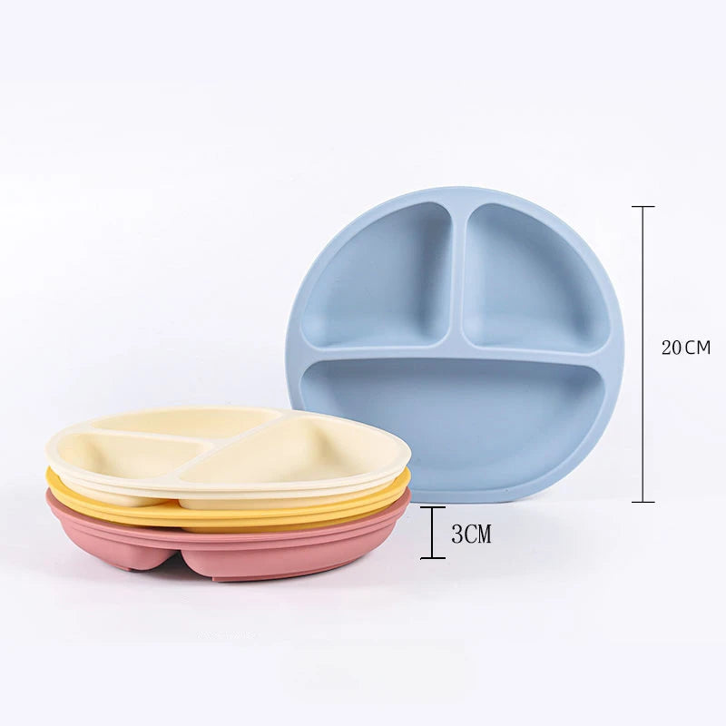 Silicone Baby Feeding Set - Suction Plate, Spoon, Fork & Bib