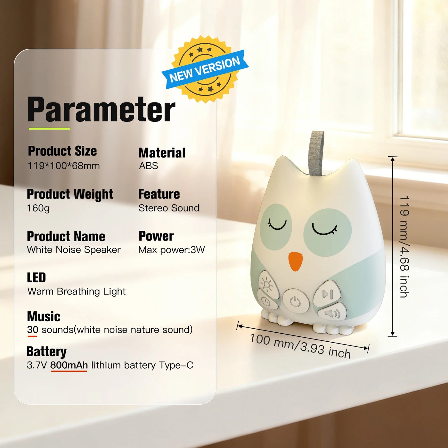 Portable White Noise Sound Machine with Cry Sensor & Night Light