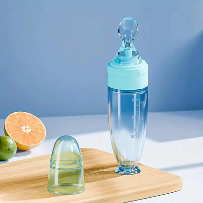 Silicone Squeeze Feeding Bottle with Spoon - 90ml Portable Baby Feeder