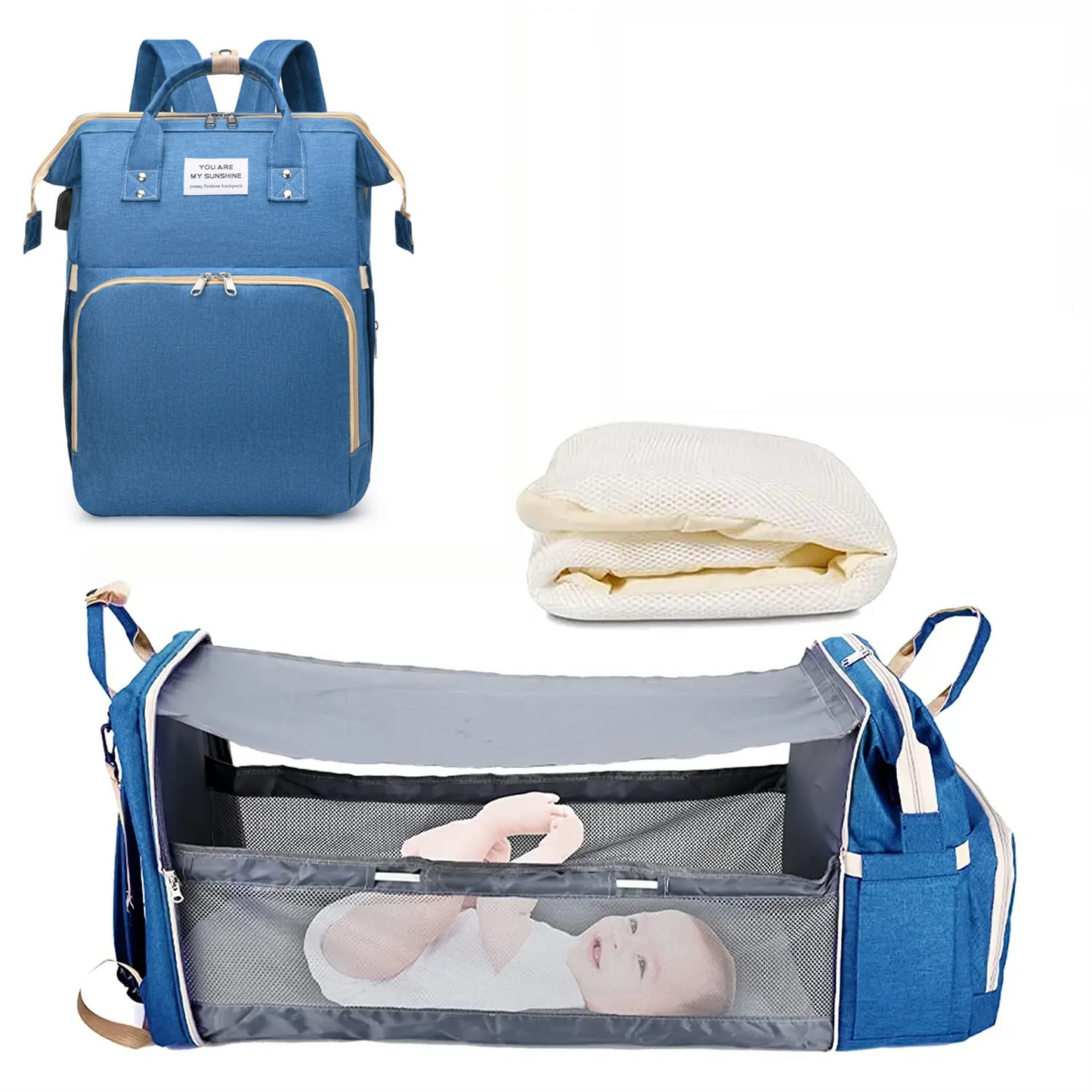 3-in-1 Diaper Bag Backpack with Foldable Bed