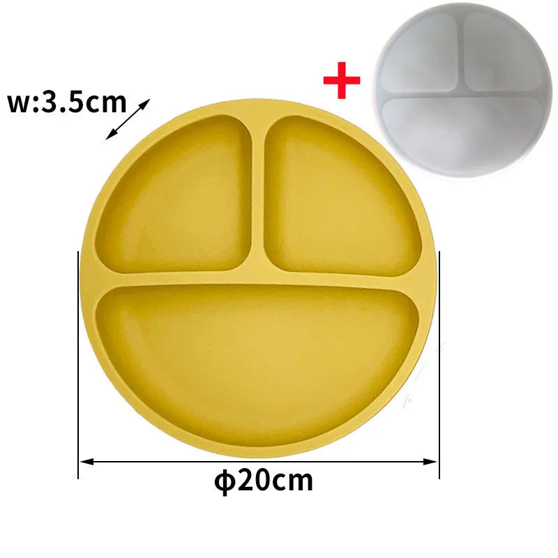 Silicone Suction Plate with Lid - Divided Baby Feeding Dish