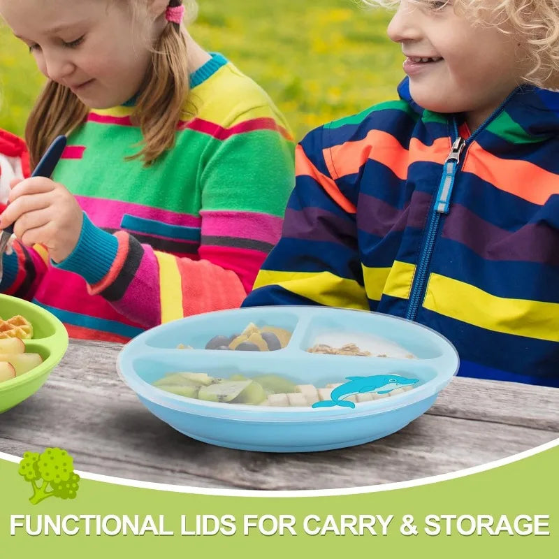 Silicone Suction Plate with Lid - Divided Baby Feeding Dish