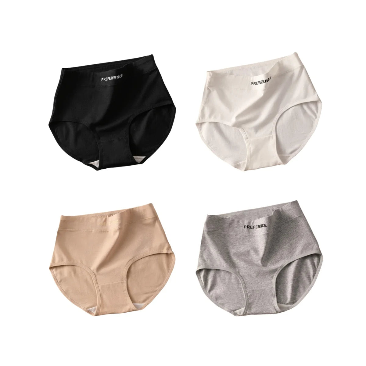High Waist Cotton Briefs for Women - Breathable Comfort Pack (4 Pieces)