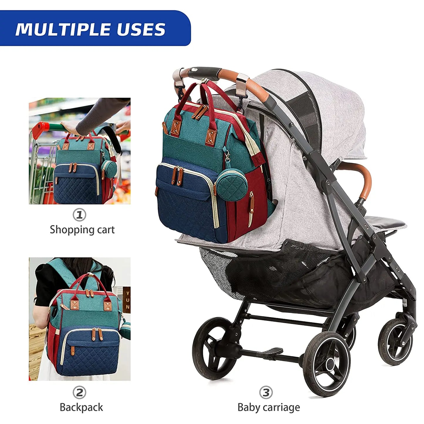 3-in-1 Diaper Bag Backpack with Foldable Bed