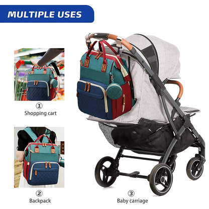 3-in-1 Diaper Bag Backpack with Foldable Bed
