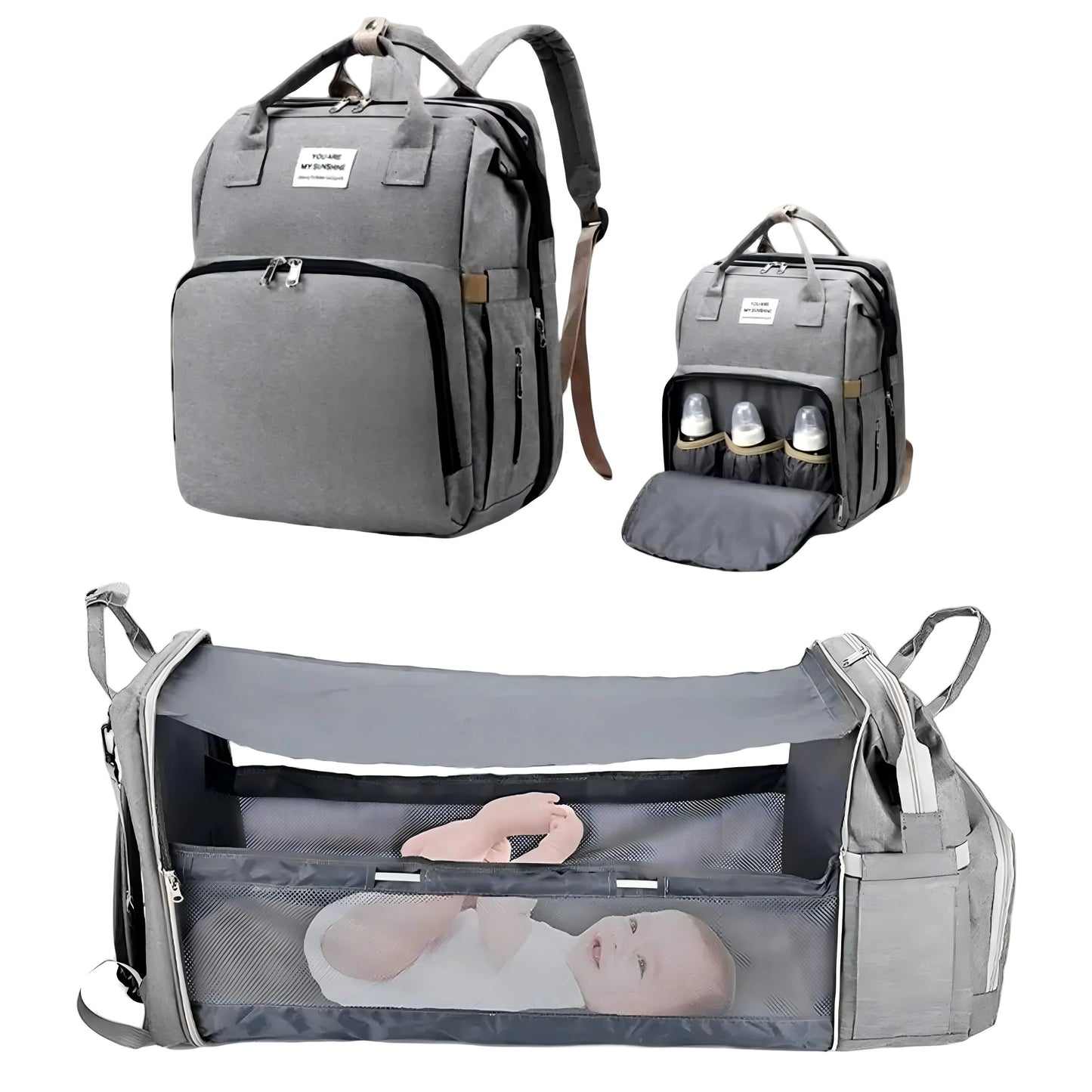 3-in-1 Diaper Bag Backpack with Foldable Bed