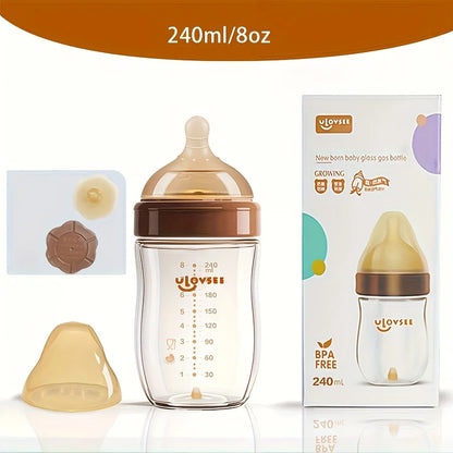 Glass Baby Bottle - 240ml Wide-Neck Anti-Colic Bottle