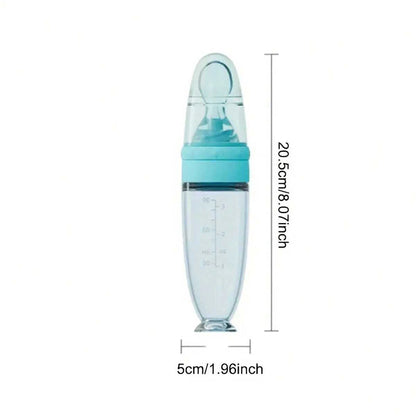 Silicone Squeeze Feeding Bottle with Spoon - 90ml Portable Baby Feeder
