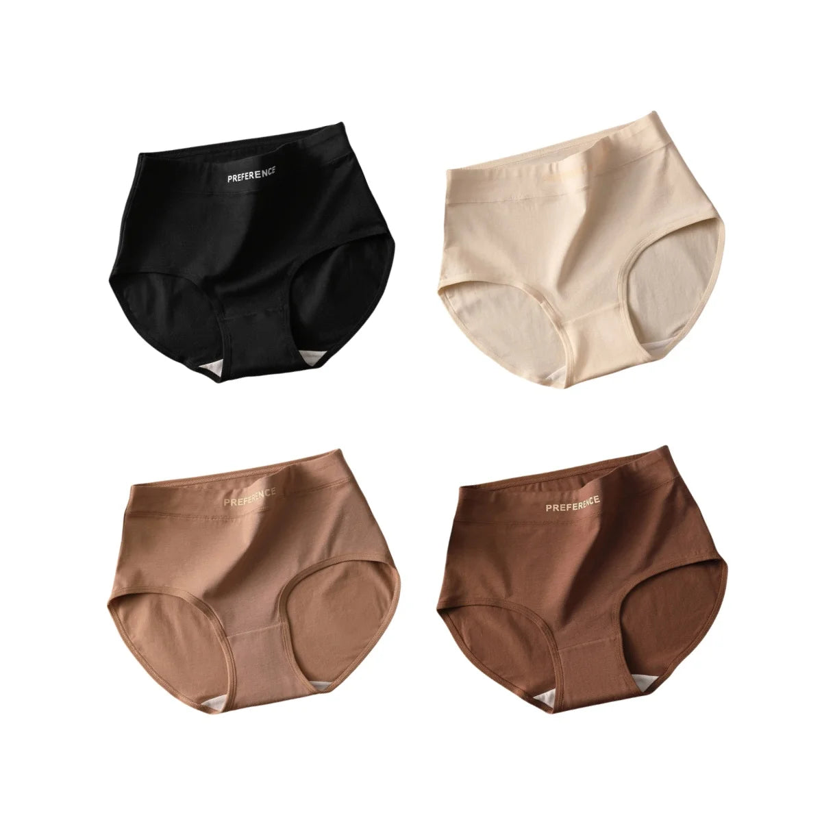 High Waist Cotton Briefs for Women - Breathable Comfort Pack (4 Pieces)