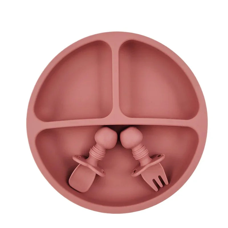 Silicone Baby Feeding Set - Suction Plate, Spoon, Fork & Bib