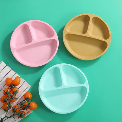 Silicone Suction Plate with Lid - Divided Baby Feeding Dish