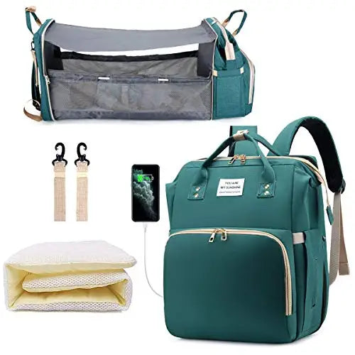 3-in-1 Diaper Bag Backpack with Foldable Bed